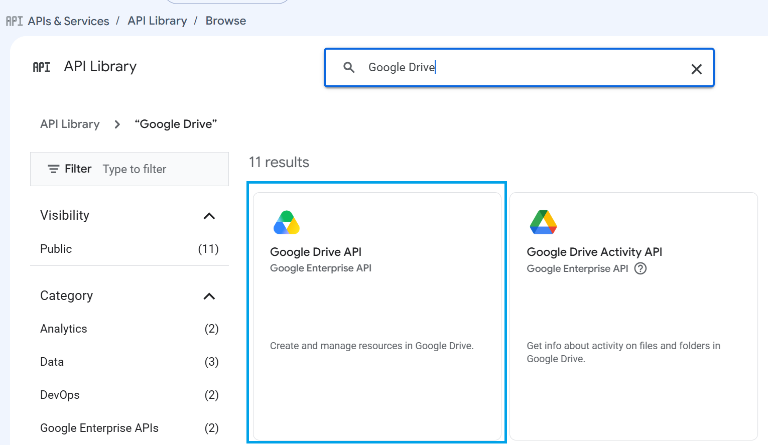 Google Drive API search